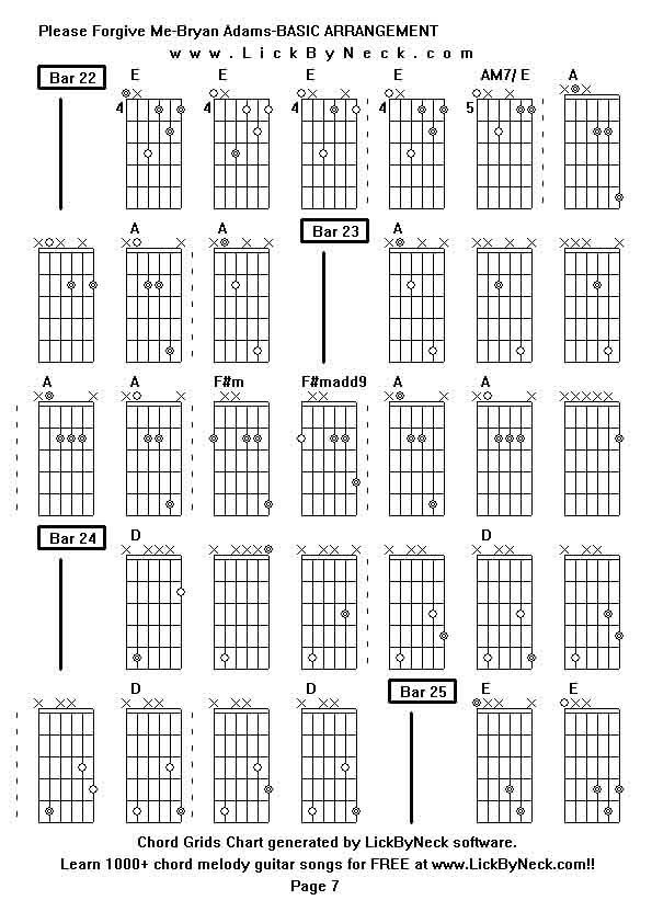 Chord Grids Chart of chord melody fingerstyle guitar song-Please Forgive Me-Bryan Adams-BASIC ARRANGEMENT,generated by LickByNeck software.